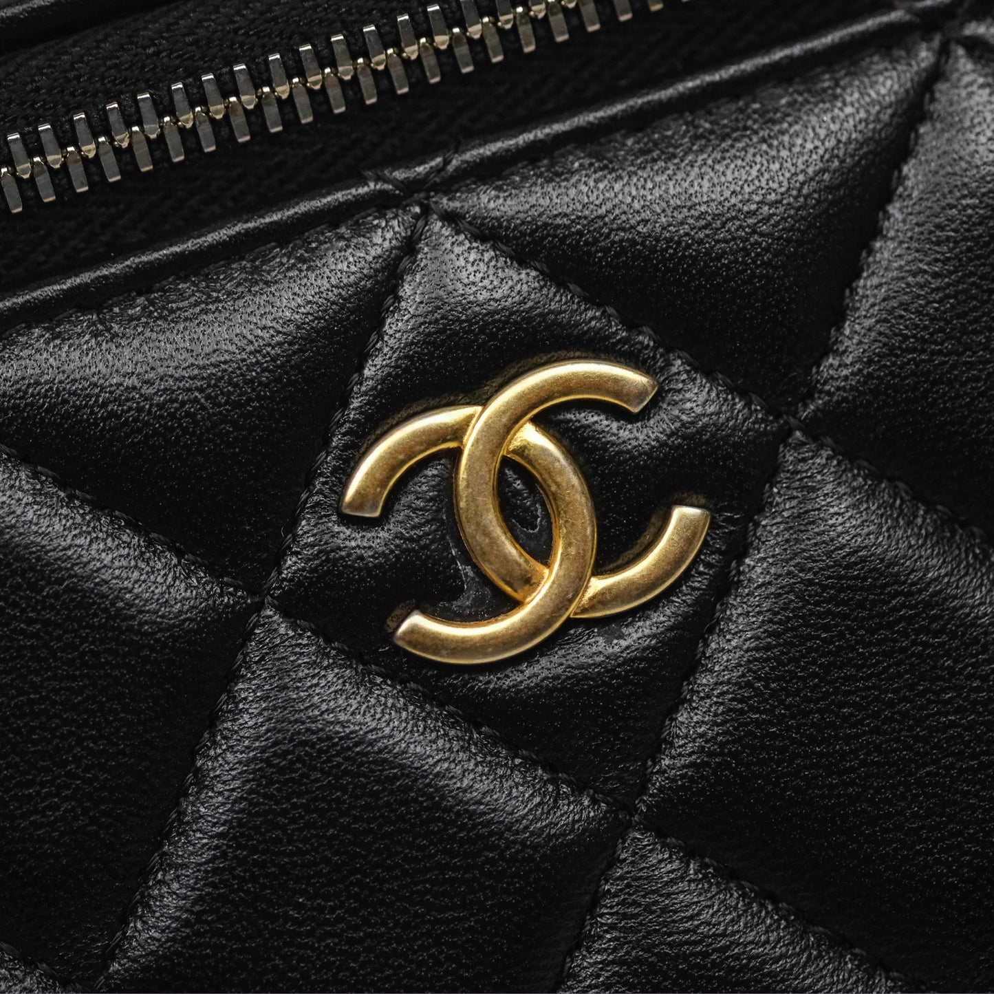 Chanel Vanity Rectangular Top Handle Black Lambskin Aged Gold Hardware