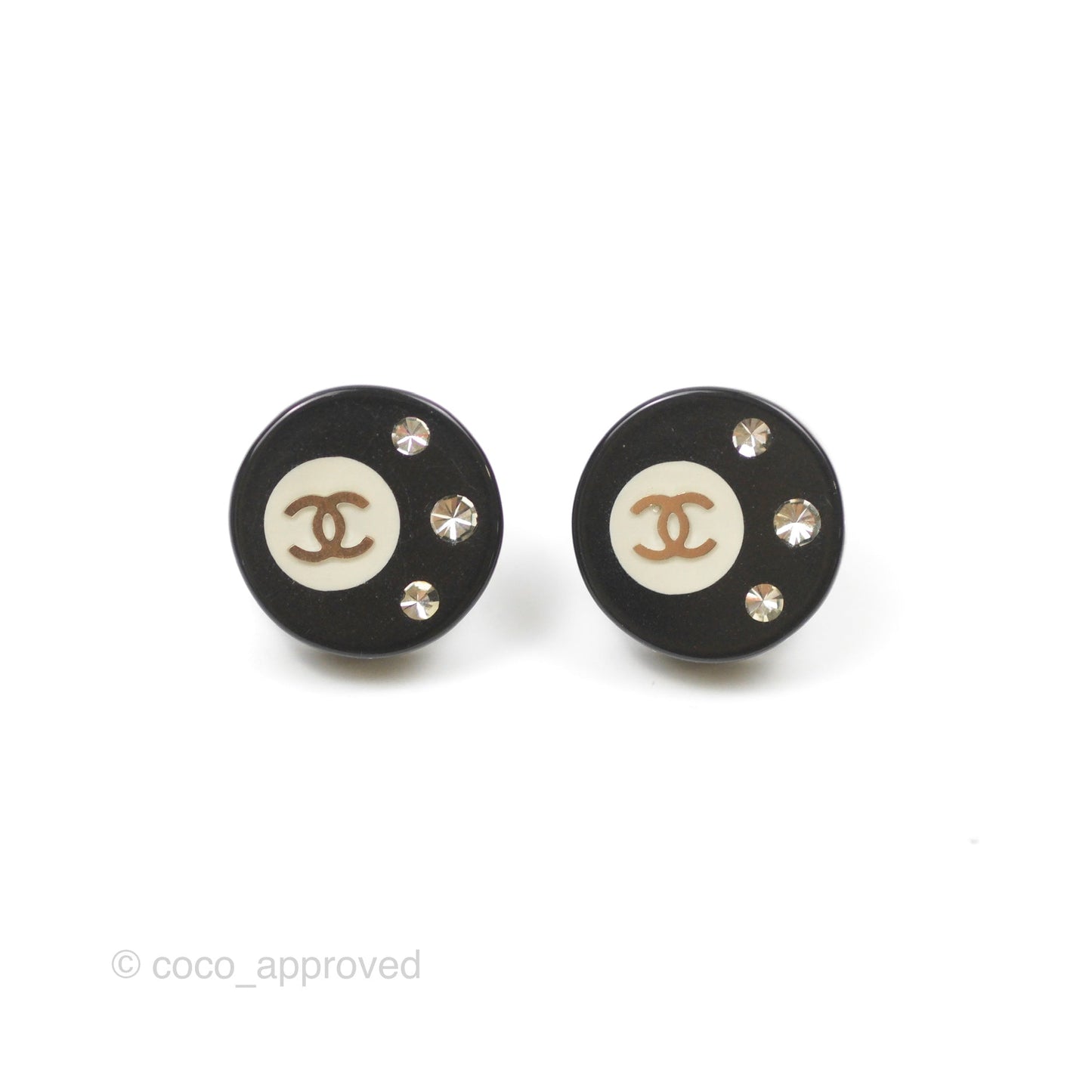 Chanel CC Resin Crystal Round Earrings  Black/ Gold Tone 08C