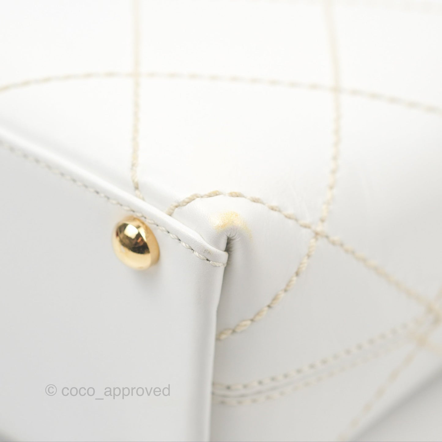 Chanel Vintage Quilted CC Tote Bag White Calfskin Gold Hardware