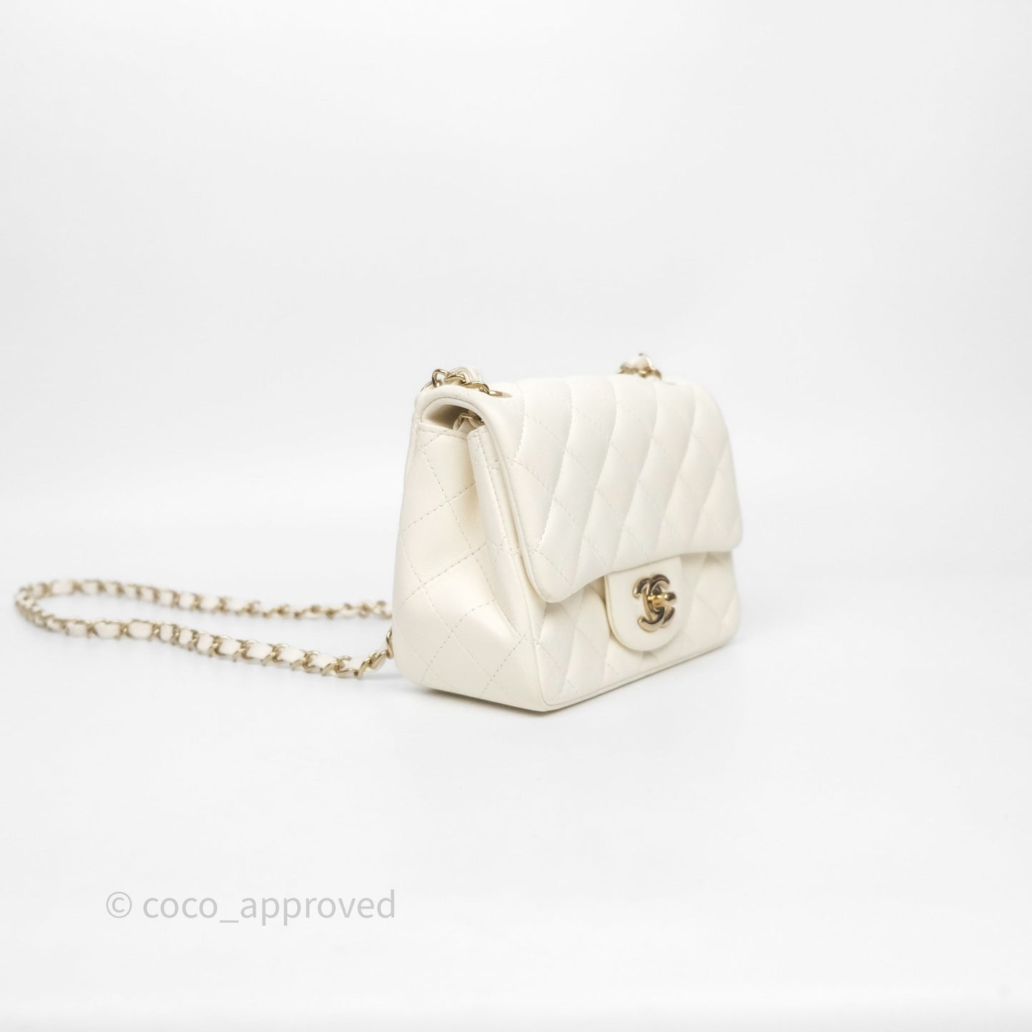 Chanel Quilted Mini Square White Lambskin Gold Hardware