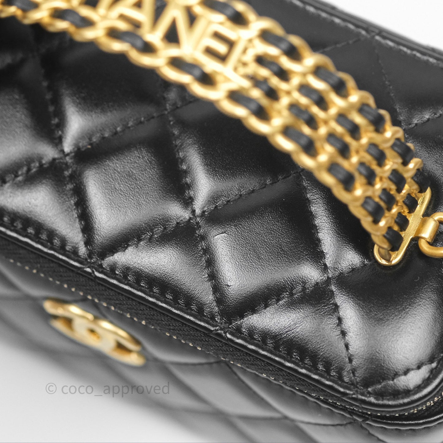 Chanel Vanity Rectangular with Top Handle Black Lambskin Aged Gold Hardware