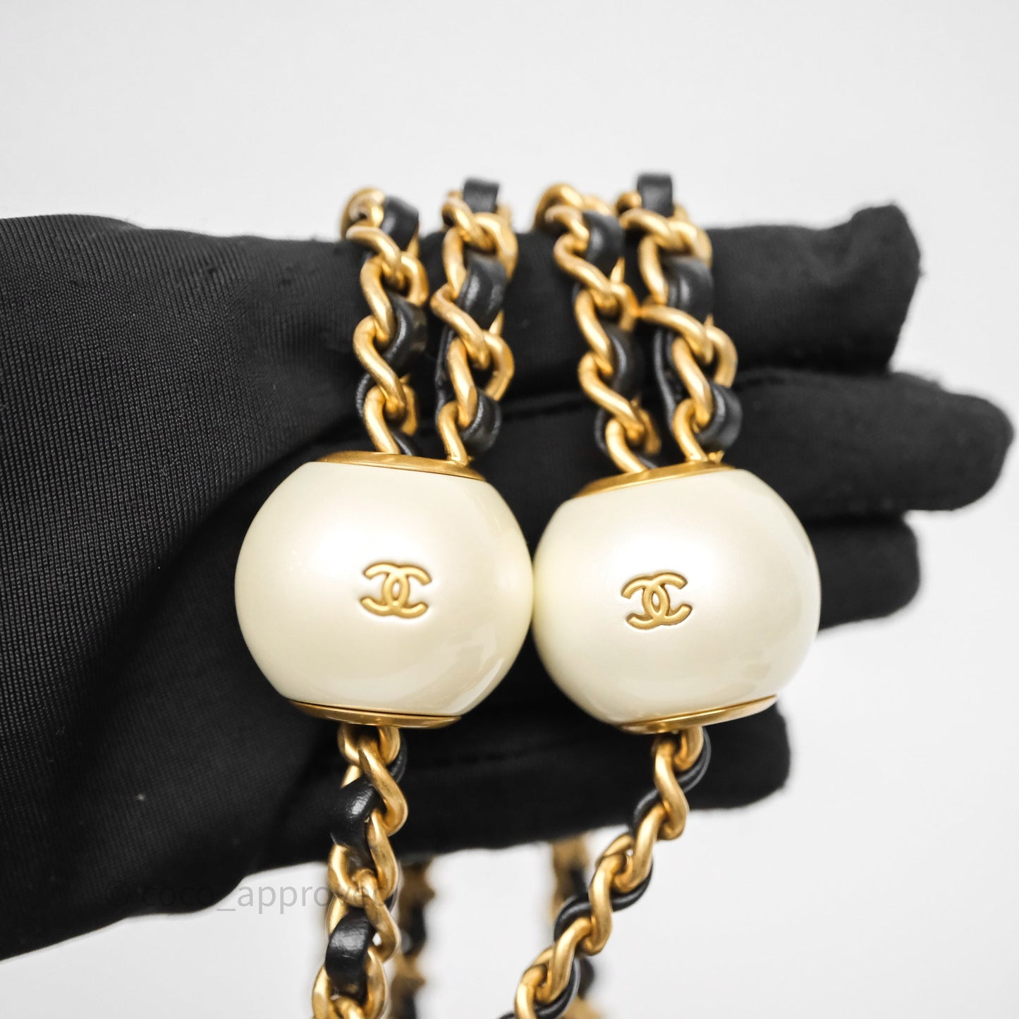 Chanel Quilted Flap Bag with Pearl Chain Black Calfskin Aged Gold Hardware