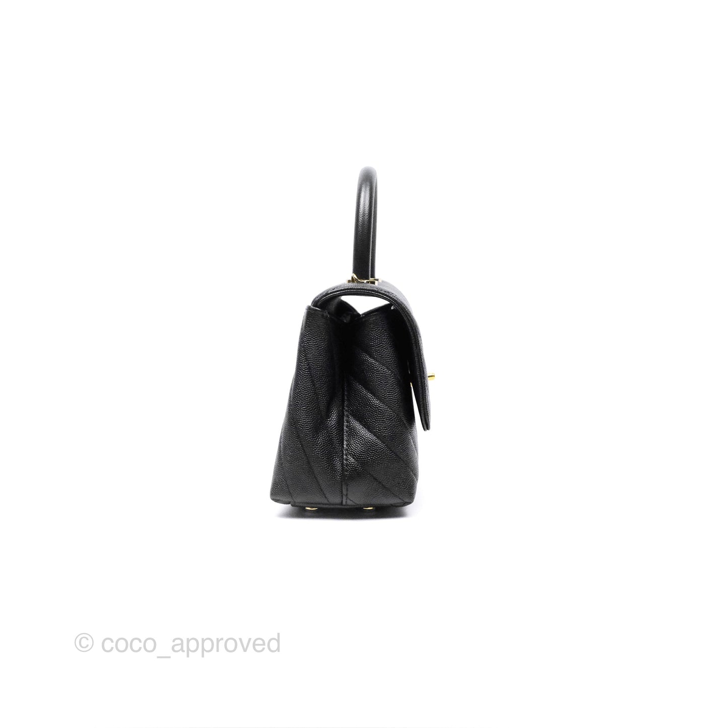 Chanel Small Coco Handle Chevron Black Caviar Gold Hardware