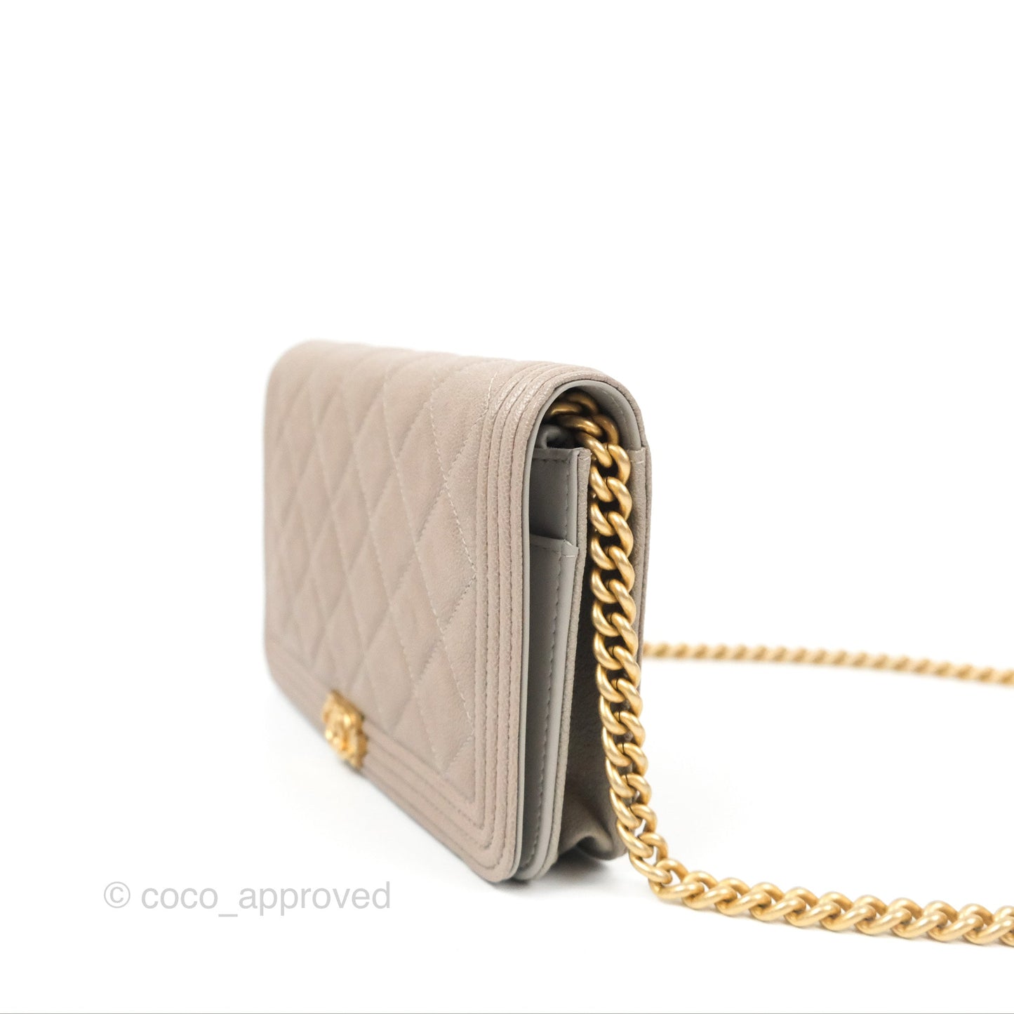 Chanel Quilted Boy Wallet on Chain WOC Grey Caviar Gold Hardware