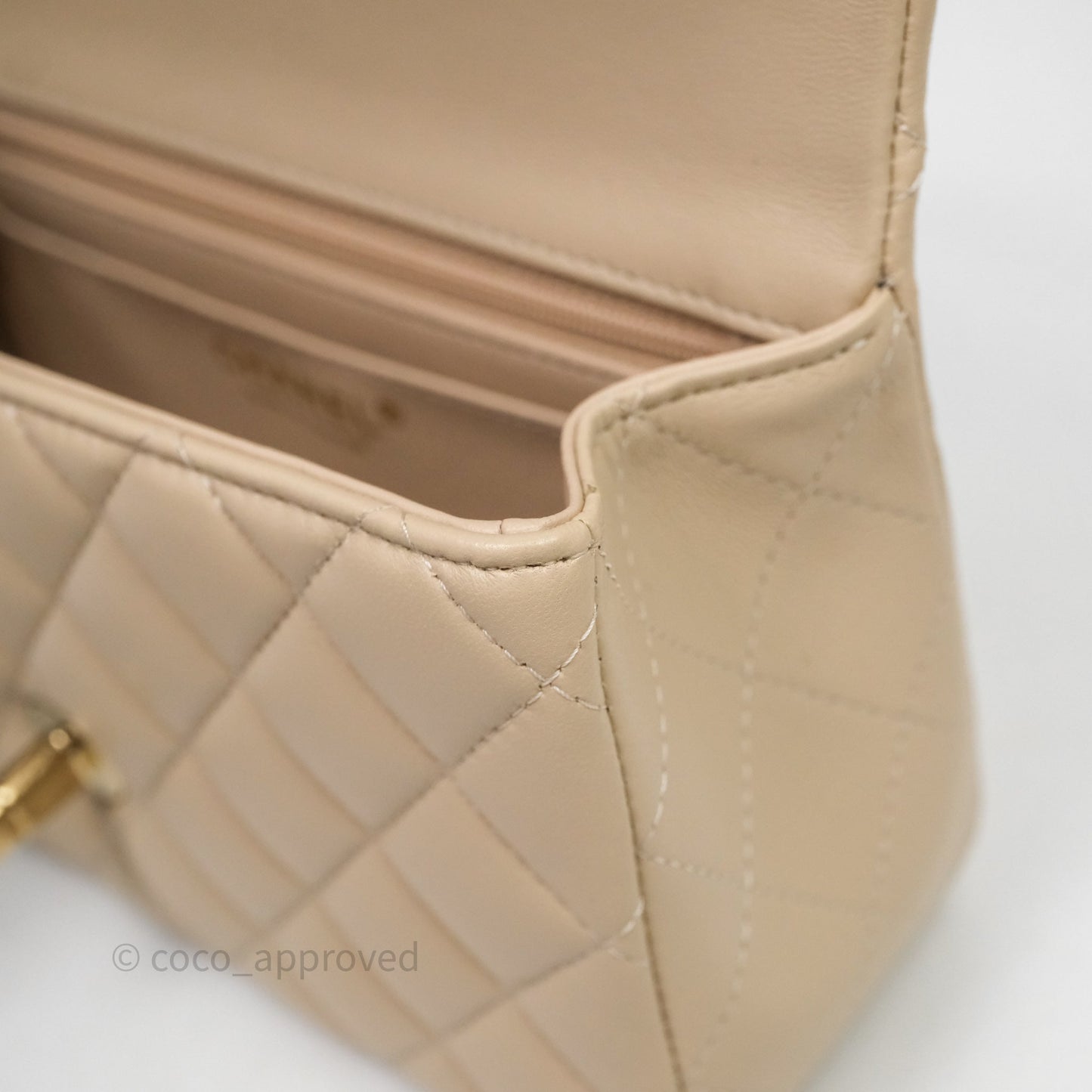 Chanel Top Handle Mini Rectangular Flap Beige Lambskin Shiny Gold Hardware