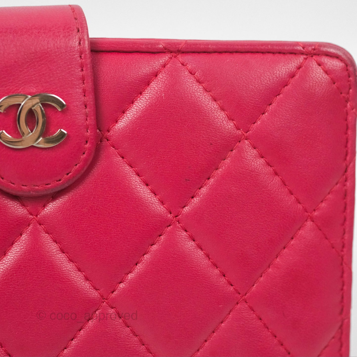 Chanel Quilted Classic French Wallet Lambskin Red Silver Hardware
