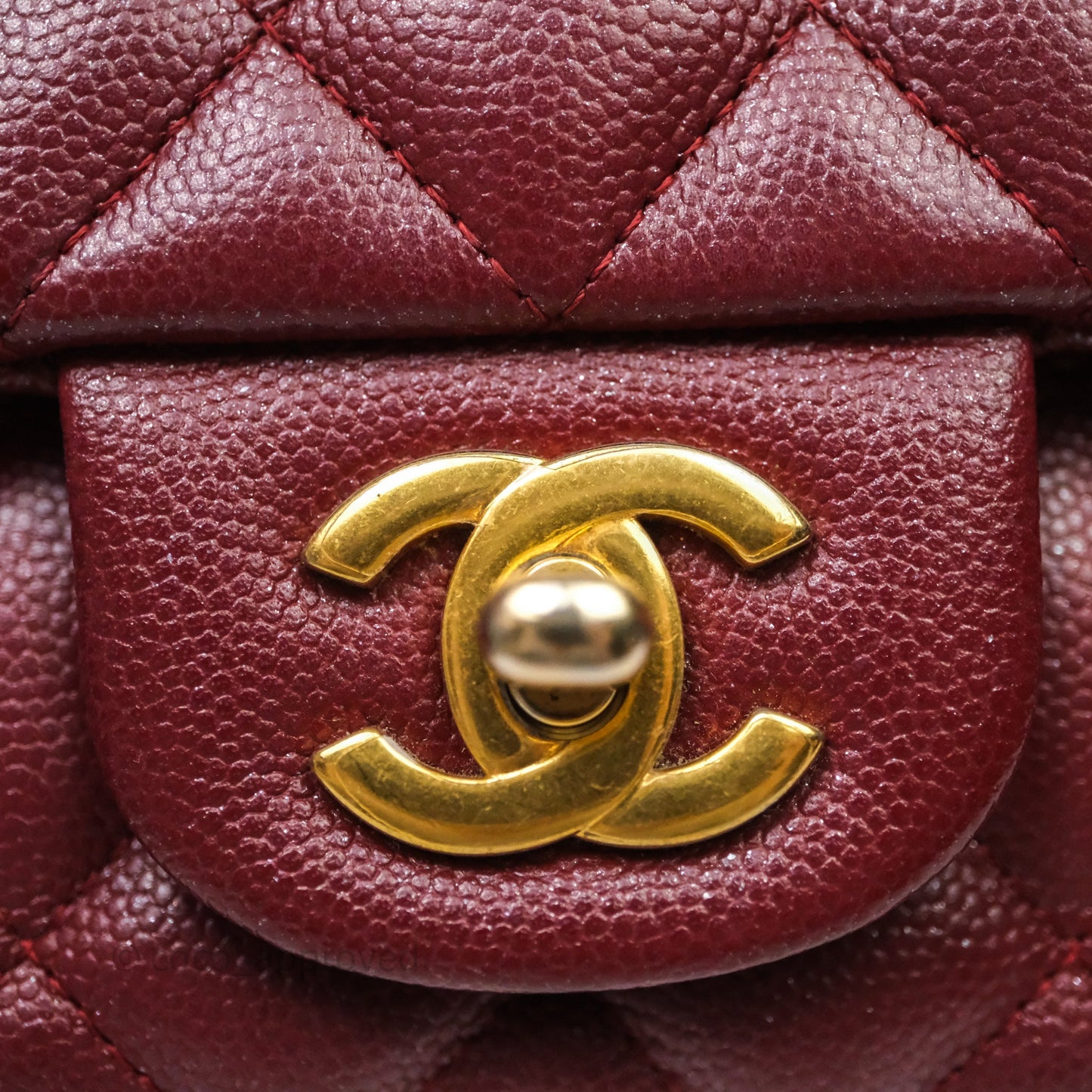 Chanel Classic Quilted Mini Rectangular Flap Burgundy Caviar Aged Gold Hardware