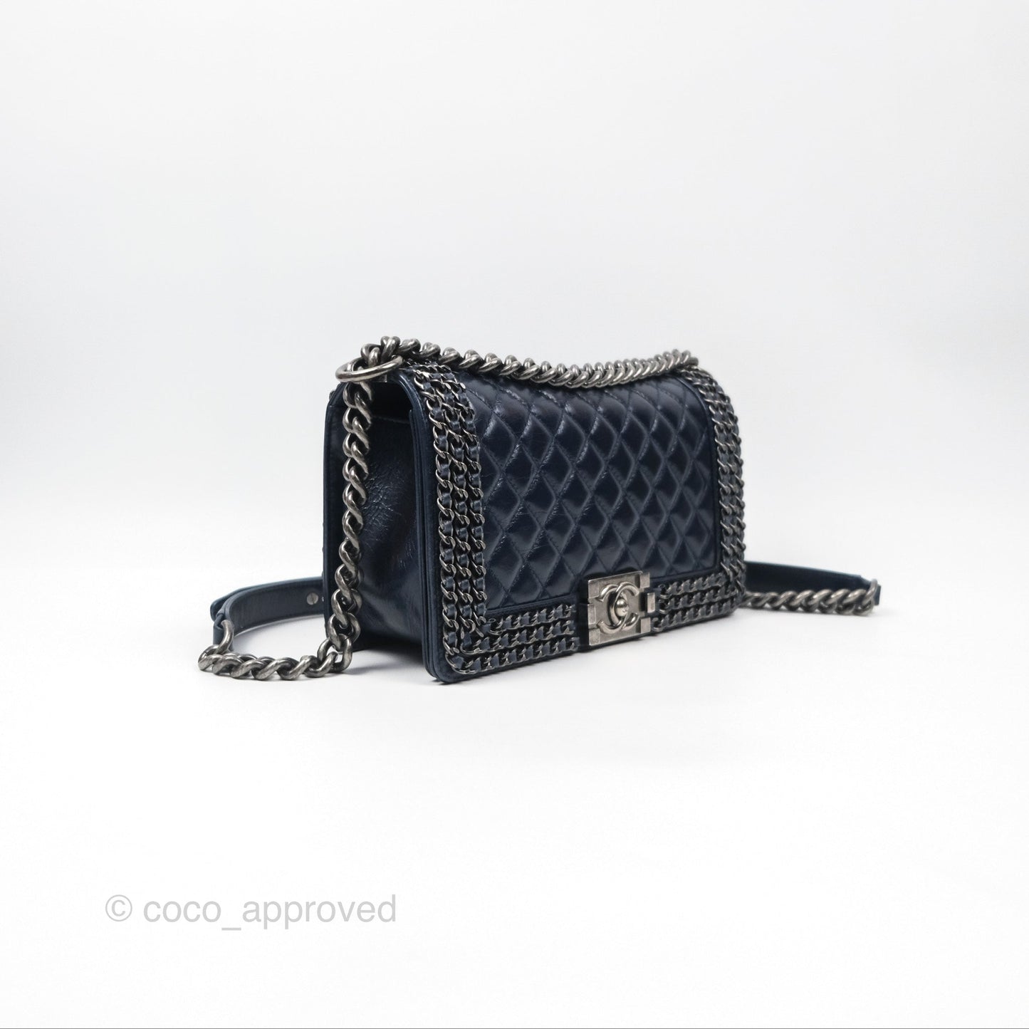 Chanel Medium Chain Edge Boy Quilted Navy Aged Glazed Calfskin Ruthenium Hardware
