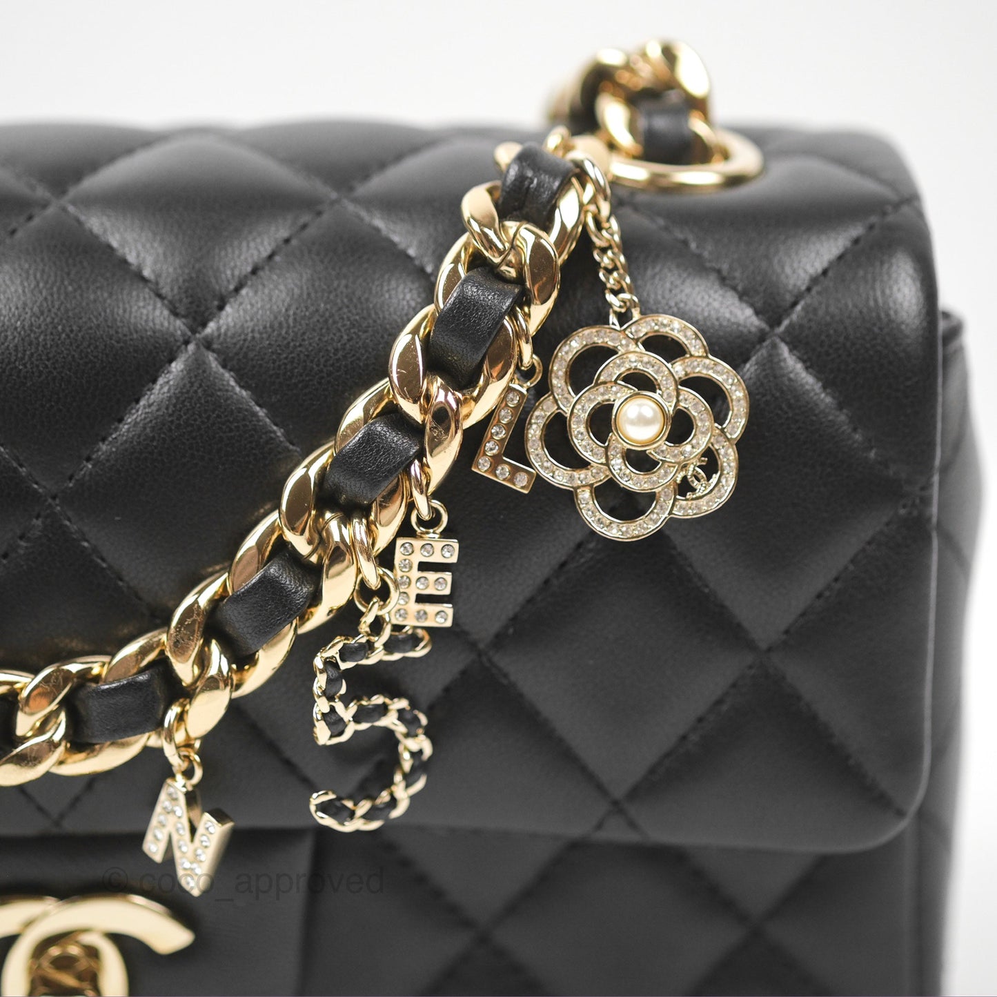 Chanel Quilted Mini Rectangular Flap With Charms Black Lambskin Gold Hardware 21C