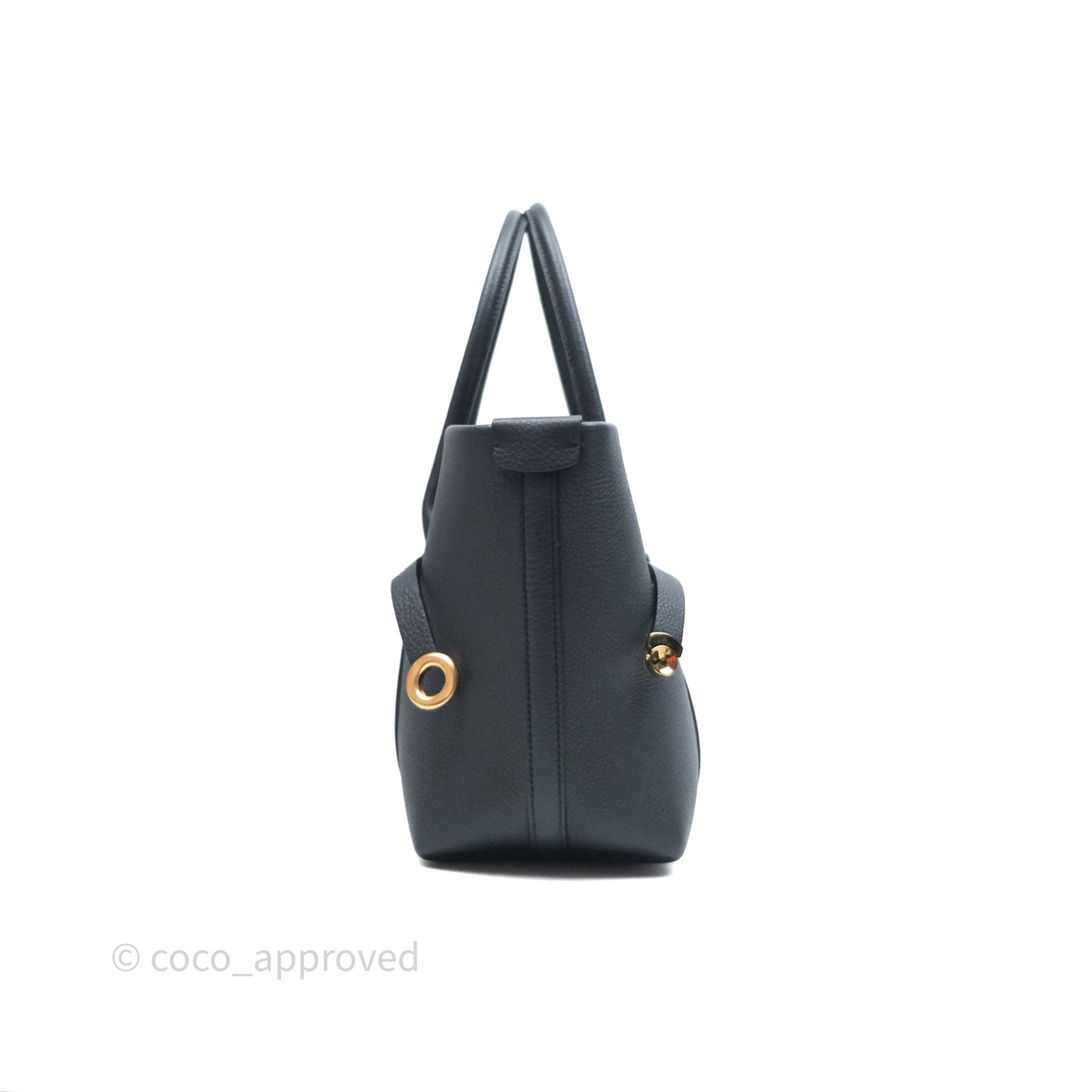 Loro Piana Ghiera Shopper Small Blue Navy Calfskin Sun Gold Hardware