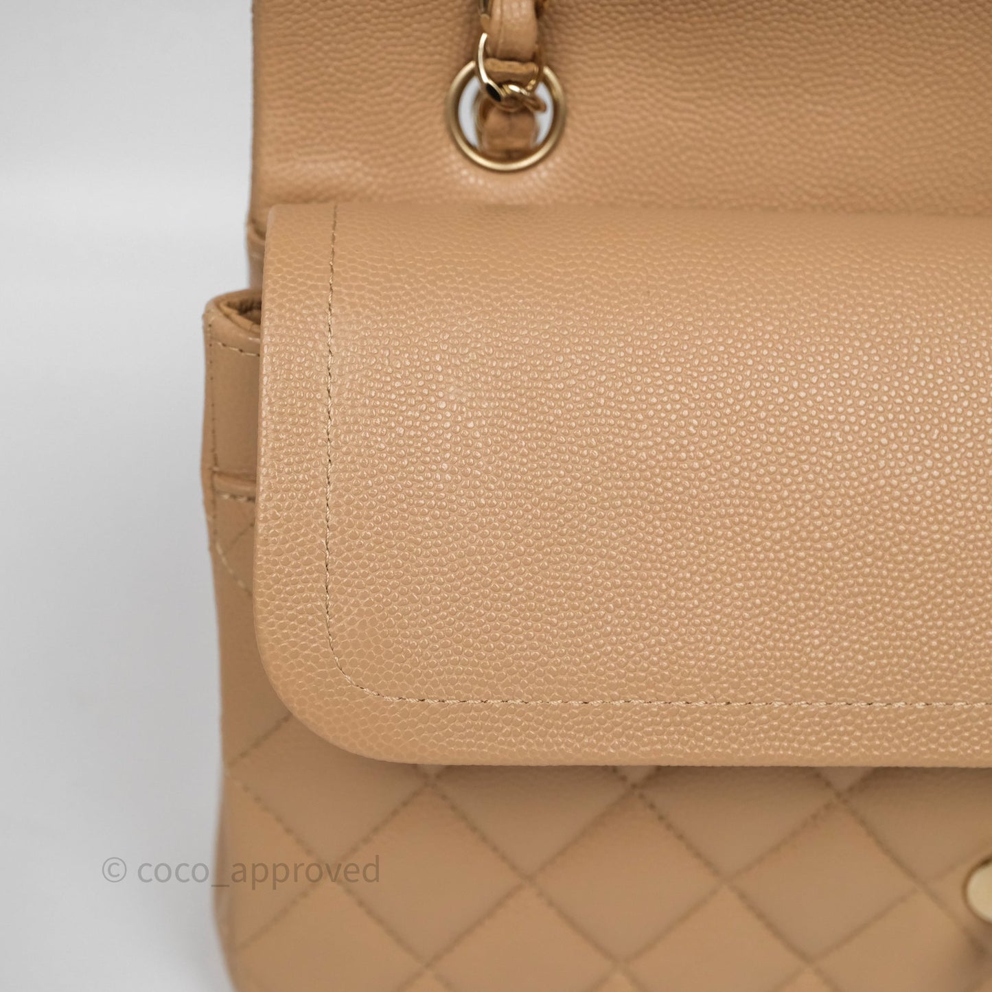Chanel Classic M/L Medium Flap Quilted Dark Beige Caviar Gold Hardware