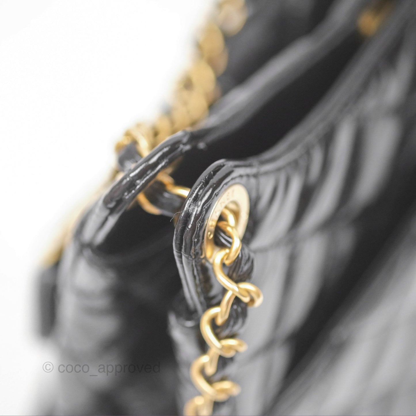 Chanel Medium Quilted Wavy CC Hobo Black Patent Aged Gold Hardware