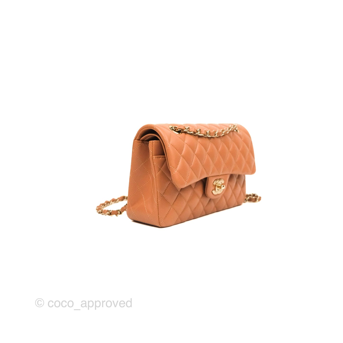 Chanel Small Classic Quilted Flap Dark Beige Caramel Lambskin Gold Hardware
