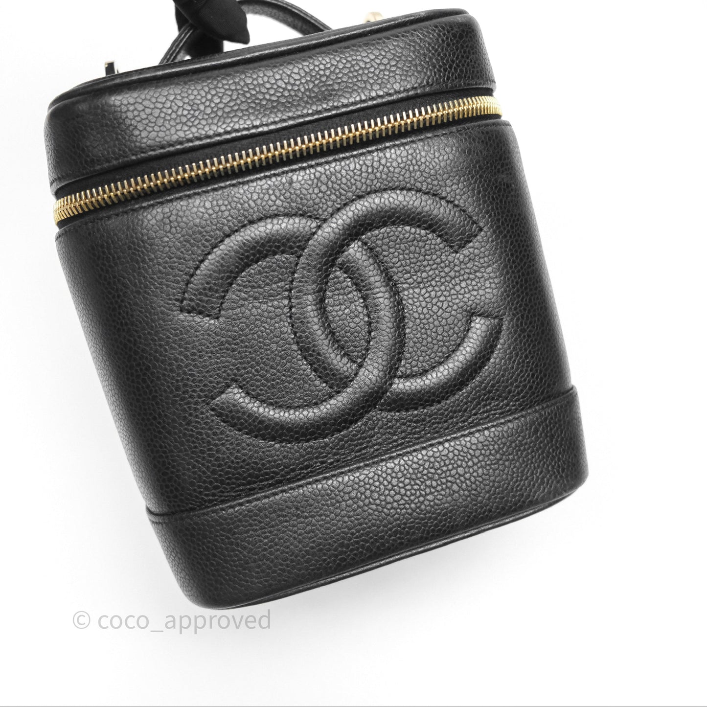 Chanel Vintage Vanity Case Black Caviar Gold Hardware