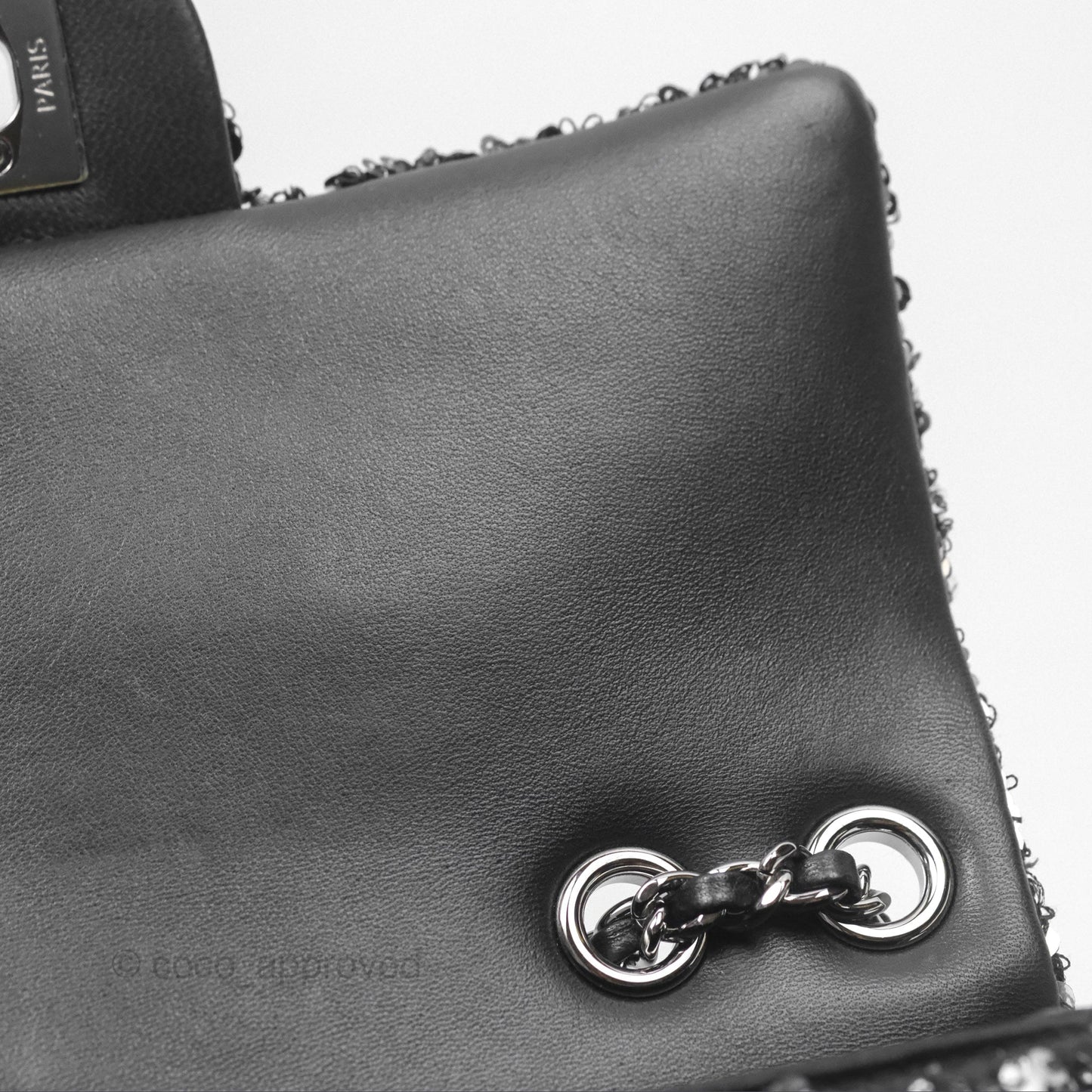 Chanel Flap Bag Sequin Black Silver Hardware 23S