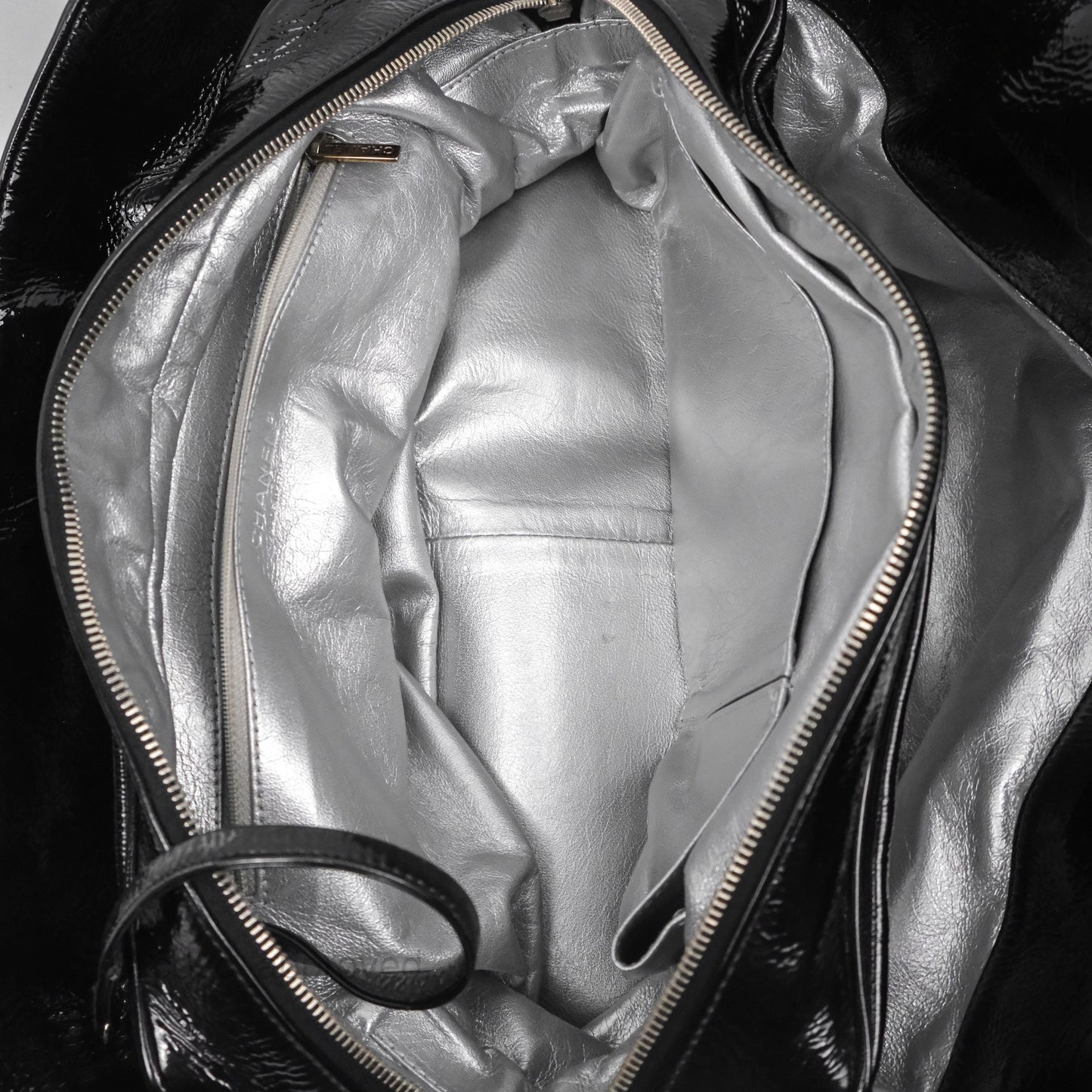 Chanel Bowling Tote Bag Black Glazed Calfskin Silver Hardware