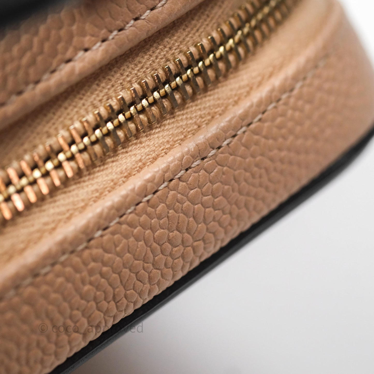 Chanel Quilted Medium CC Filigree Vanity Case Beige Caviar Gold Hardware