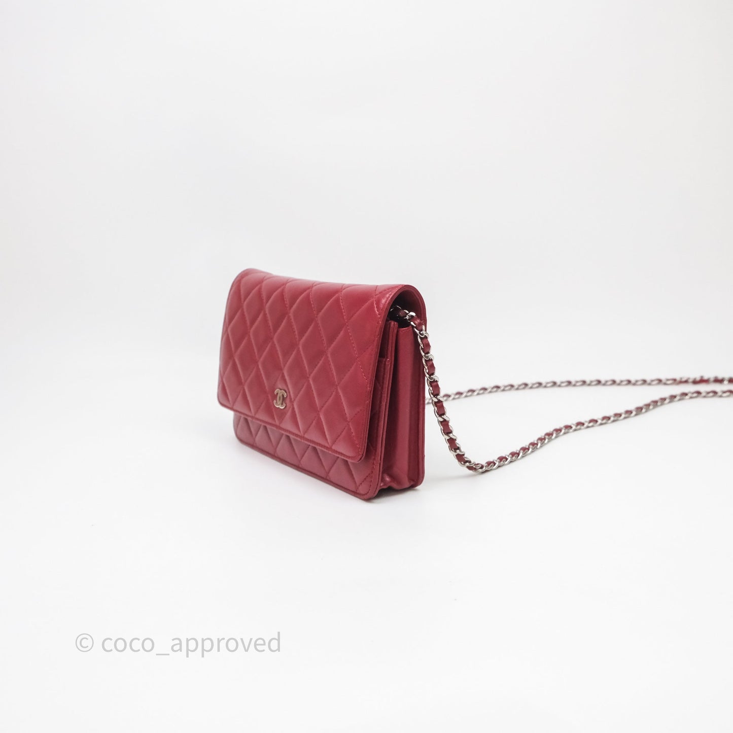 Chanel Quilted Wallet on Chain WOC Red Lambskin Silver Hardware