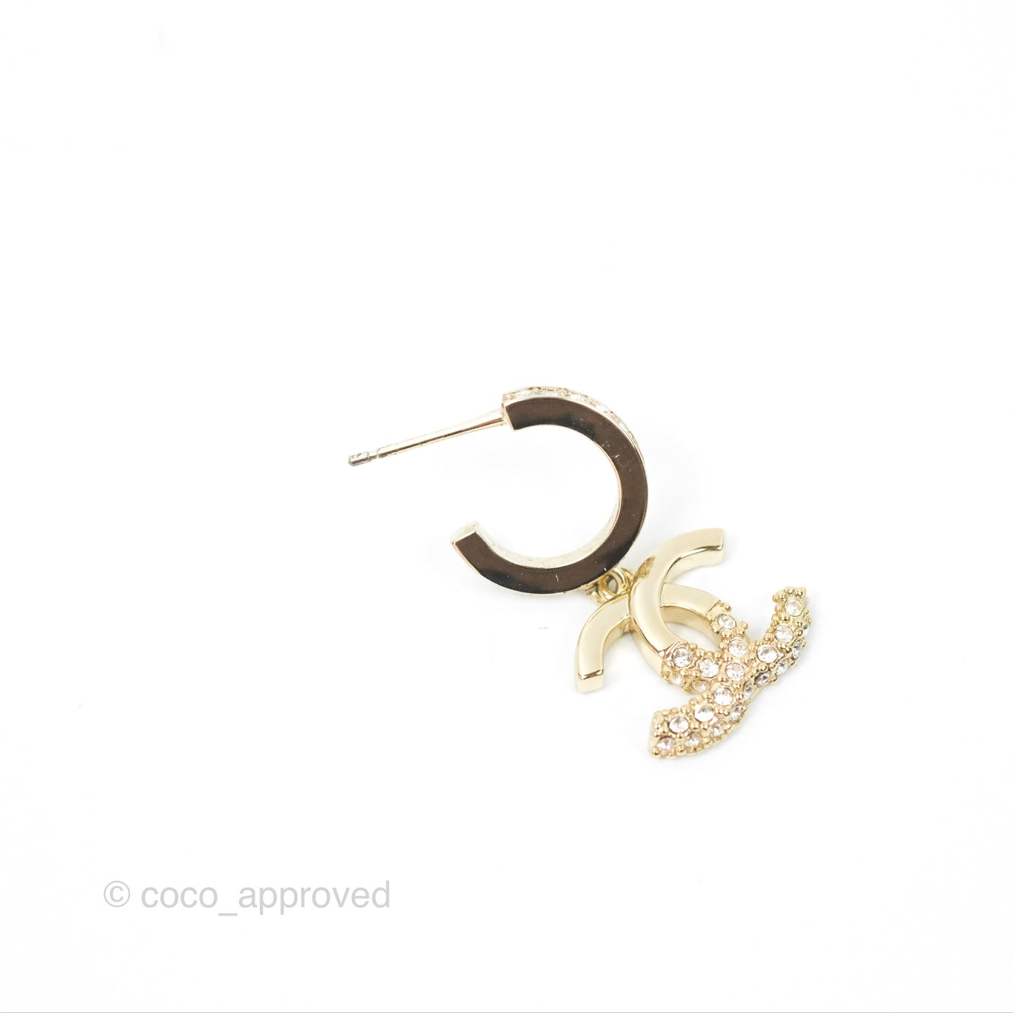 Chanel Crystal CC Drop Earrings Gold Tone 22B