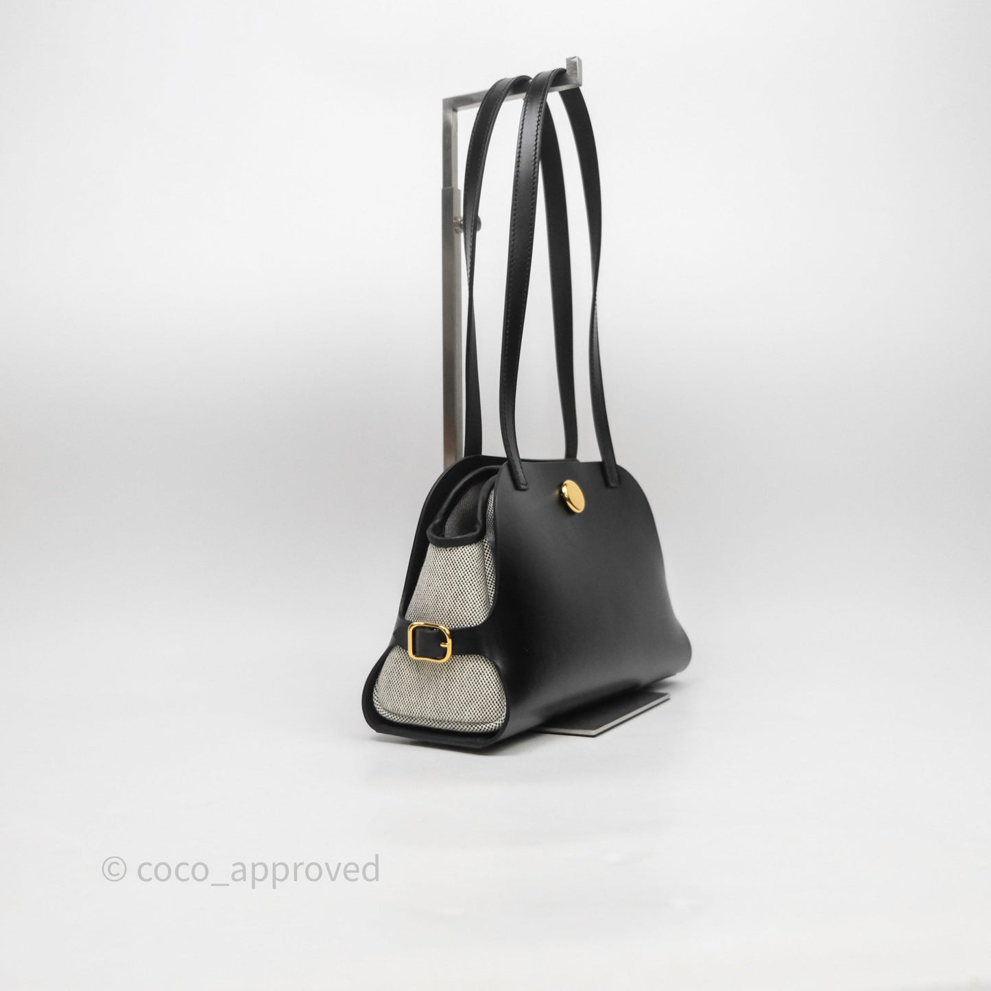 Hermès Tablier Sellier Noir 89/Ecru Swift Calfskin/H canvas Bag Gold Hardware