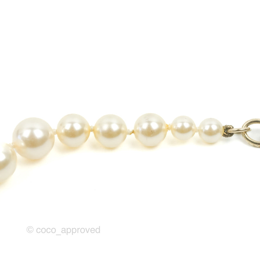 Chanel CC Crystal Pendant Pearl Bracelet Gold Tone 17V
