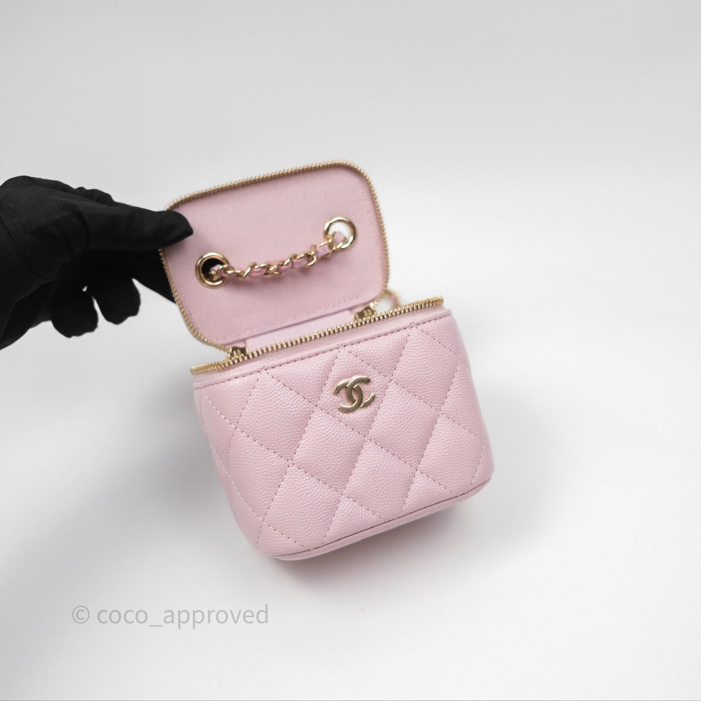 Chanel Mini Vanity With Chain Lilac Caviar Gold Hardware