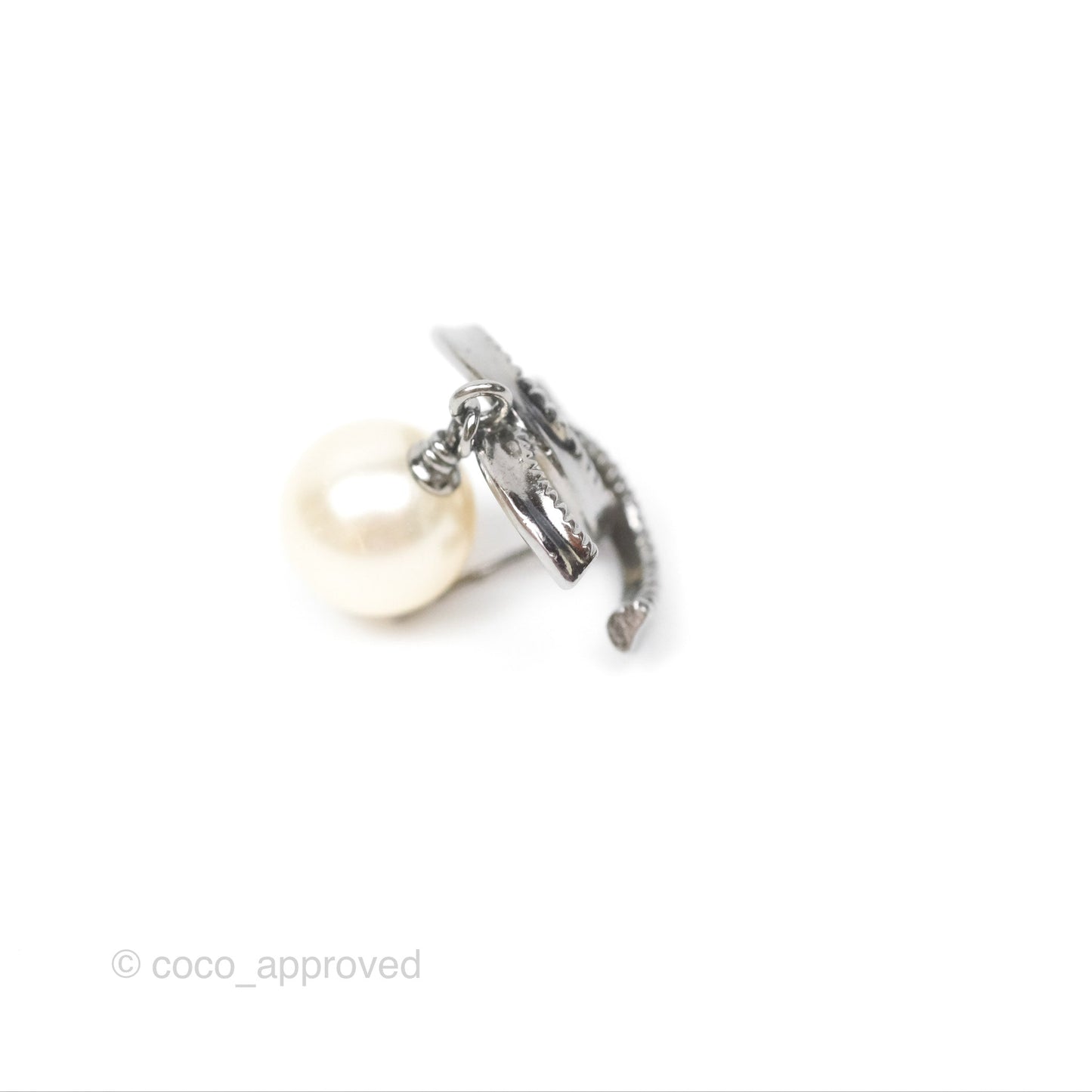 Chanel CC Pearl Drop Earrings Gun Metal 11A