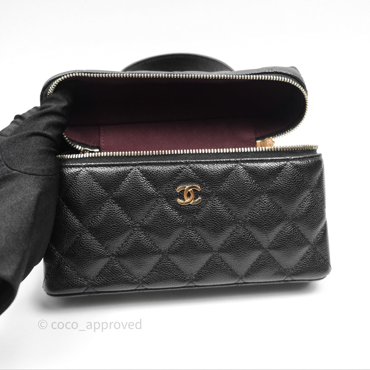 Chanel Quilted Top Handle Vanity with Chain Black Caviar Gold Hardware