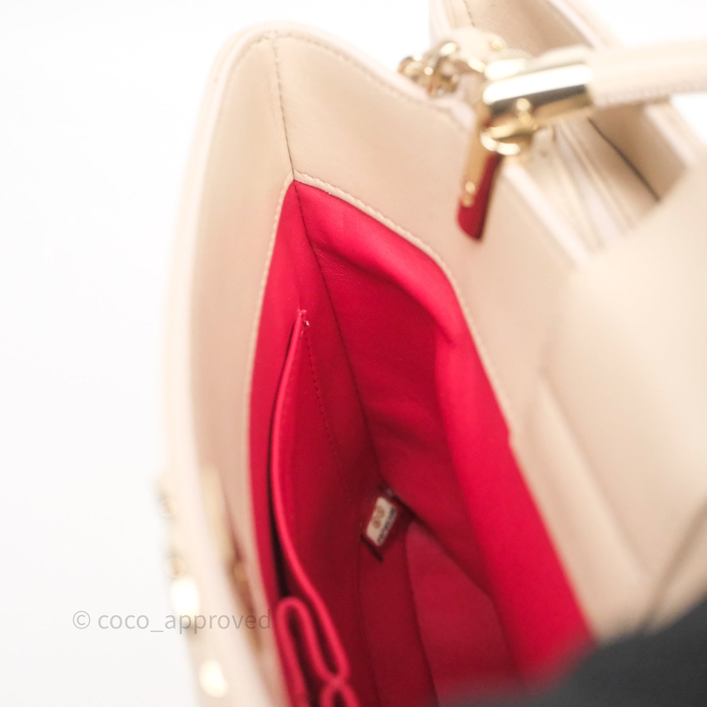Chanel Quilted Top Handle Carry Chic Bag Beige Lambskin Gold Hardware