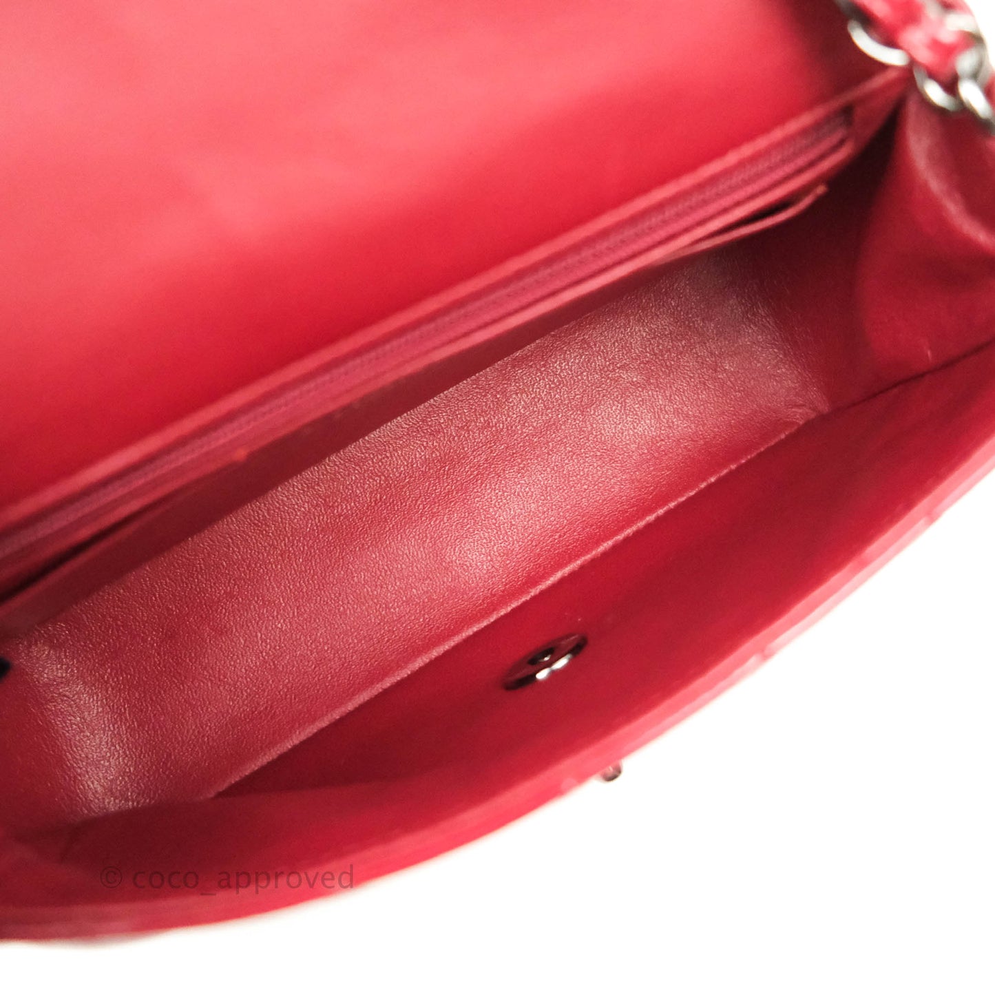 Chanel Quilted Mini Rectangular Flap Red Patent Gun Metal