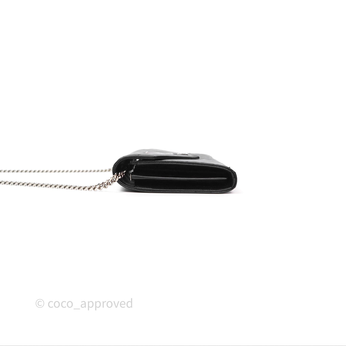 Saint Laurent Wallet on Chain WOC Black Grained Leather Sliver Hardware