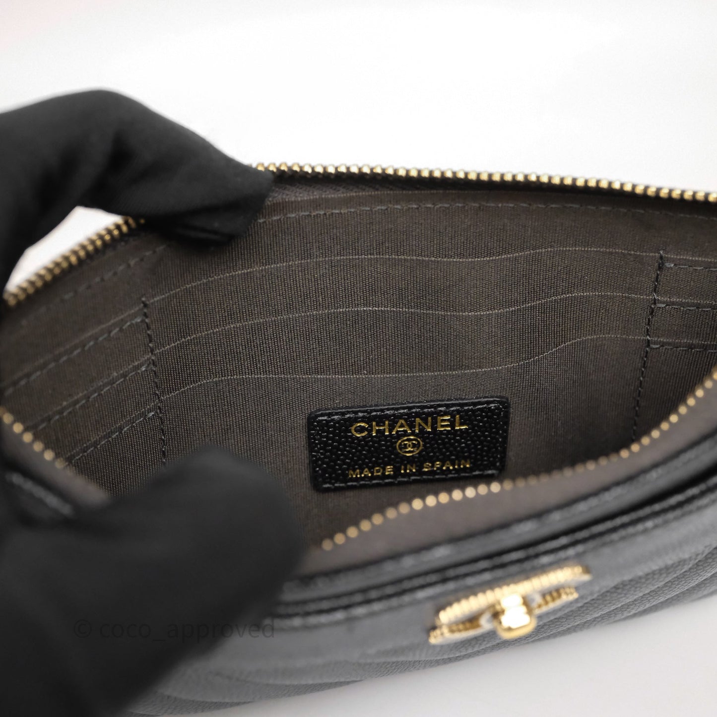 Chanel Chevron Zip Long Wallet Grey Caviar Gold Hardware