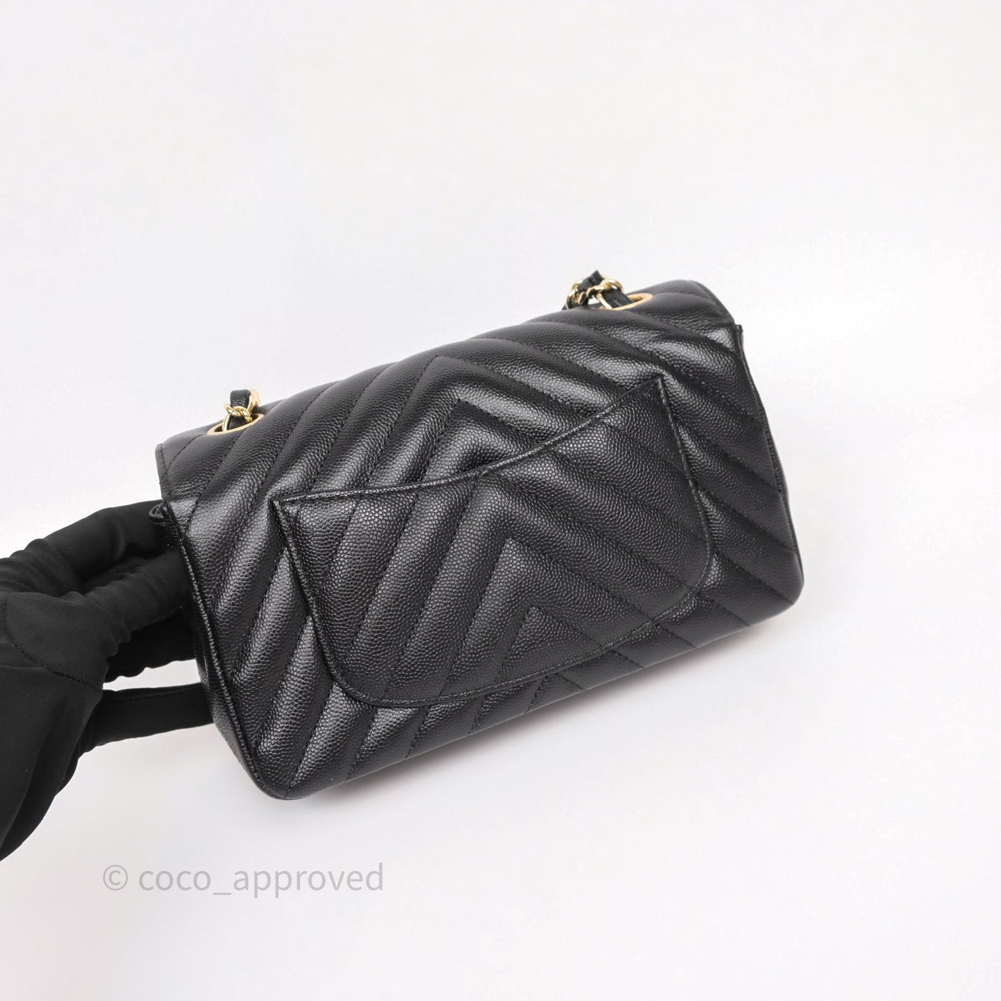Chanel Mini Rectangular Chevron Black Caviar Gold Hardware