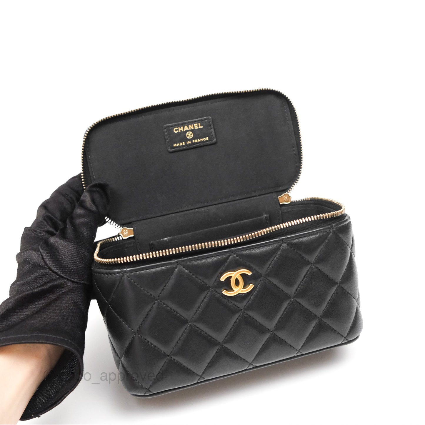 Chanel Vanity Rectangular Top Handle Black Lambskin Aged Gold Hardware
