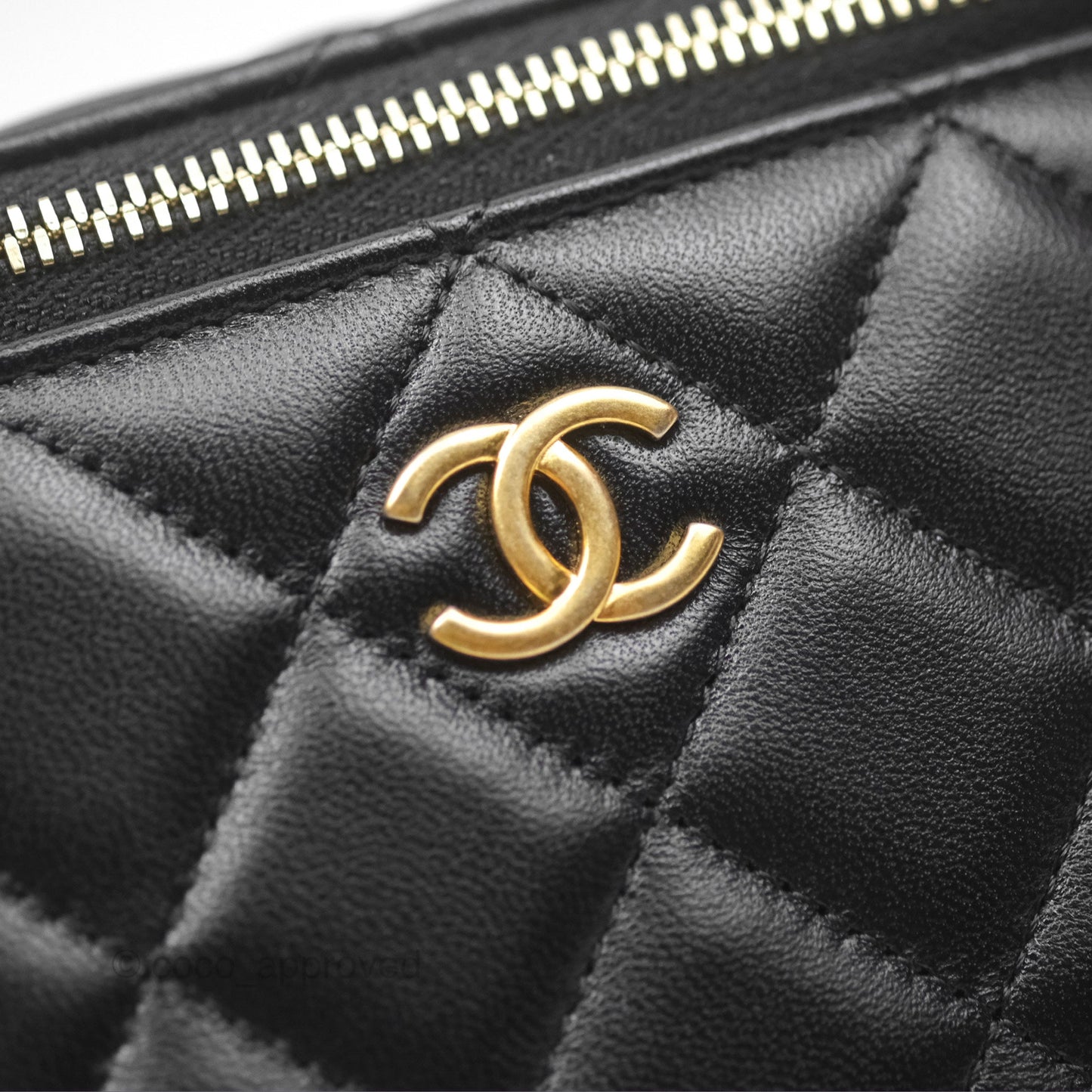 Chanel Vanity Rectangular Top Handle Black Lambskin Gold Hardware