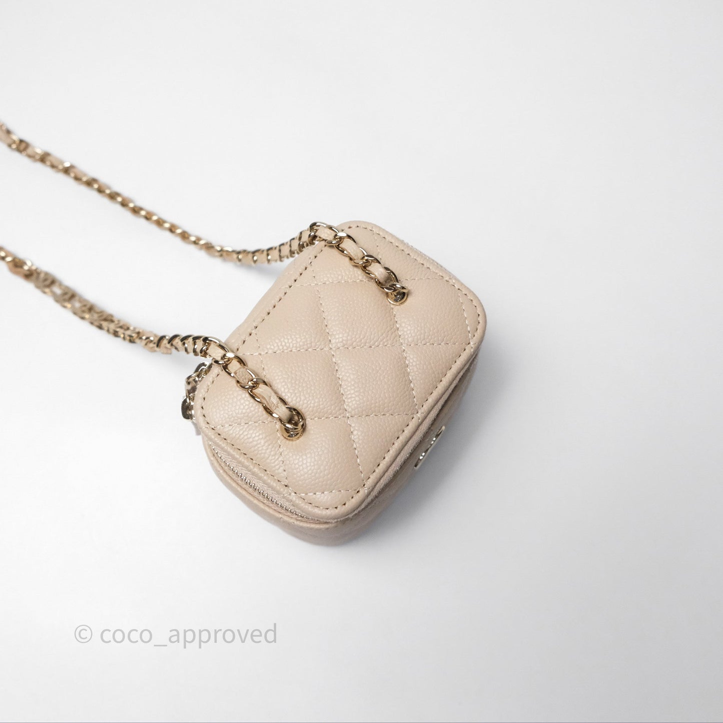 Chanel Mini Vanity With CC Chain Beige Caviar Gold Hardware