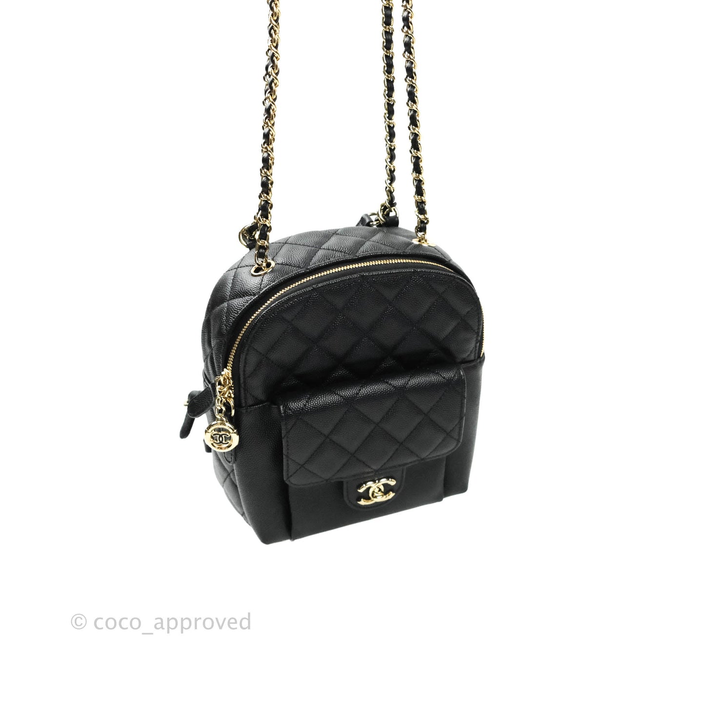 Chanel Quilted Small CC Day Backpack Black Caviar Gold Hardware