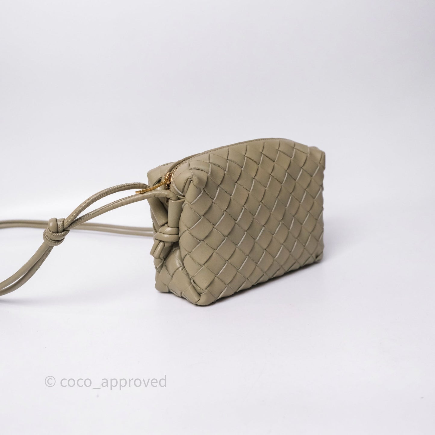 Bottega Veneta Mini Loop Camera Bag Intrecciato Lambskin Travertine