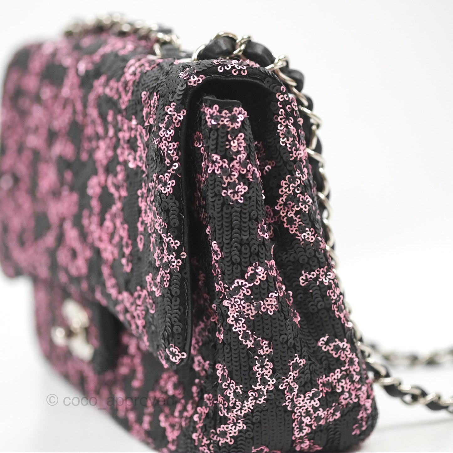 Chanel Medium CC Sequins Flap Bag Pink & Black Silver Hardware