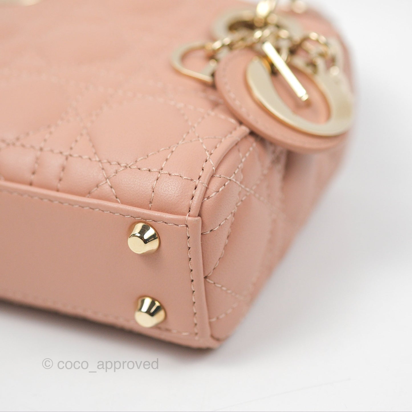 Christian Dior Micro Lady Dior Cannage Rose Des Vents Cannage Lambskin Gold Hardware