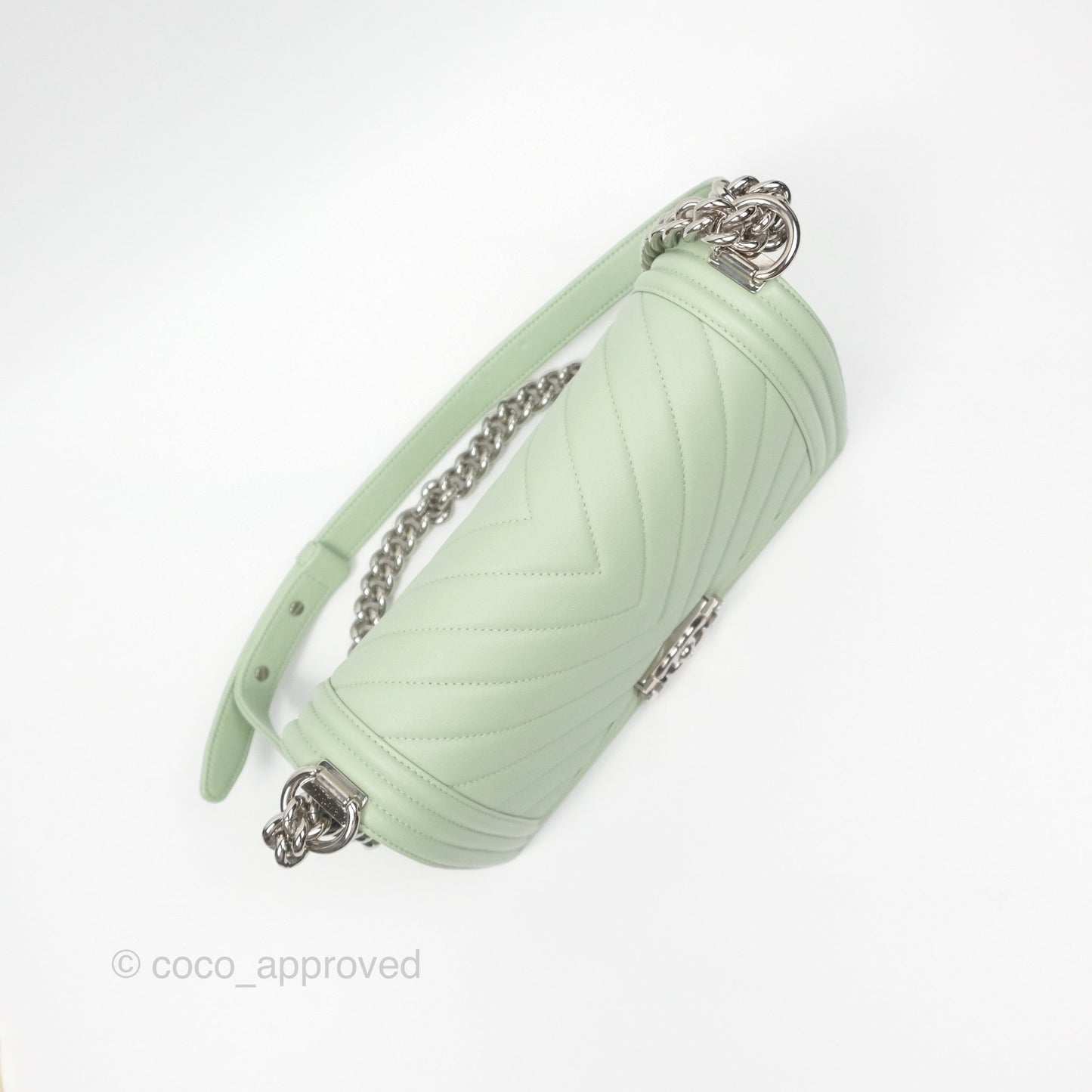 Chanel Medium Chevron Boy Mint Green Calfskin Silver Hardware