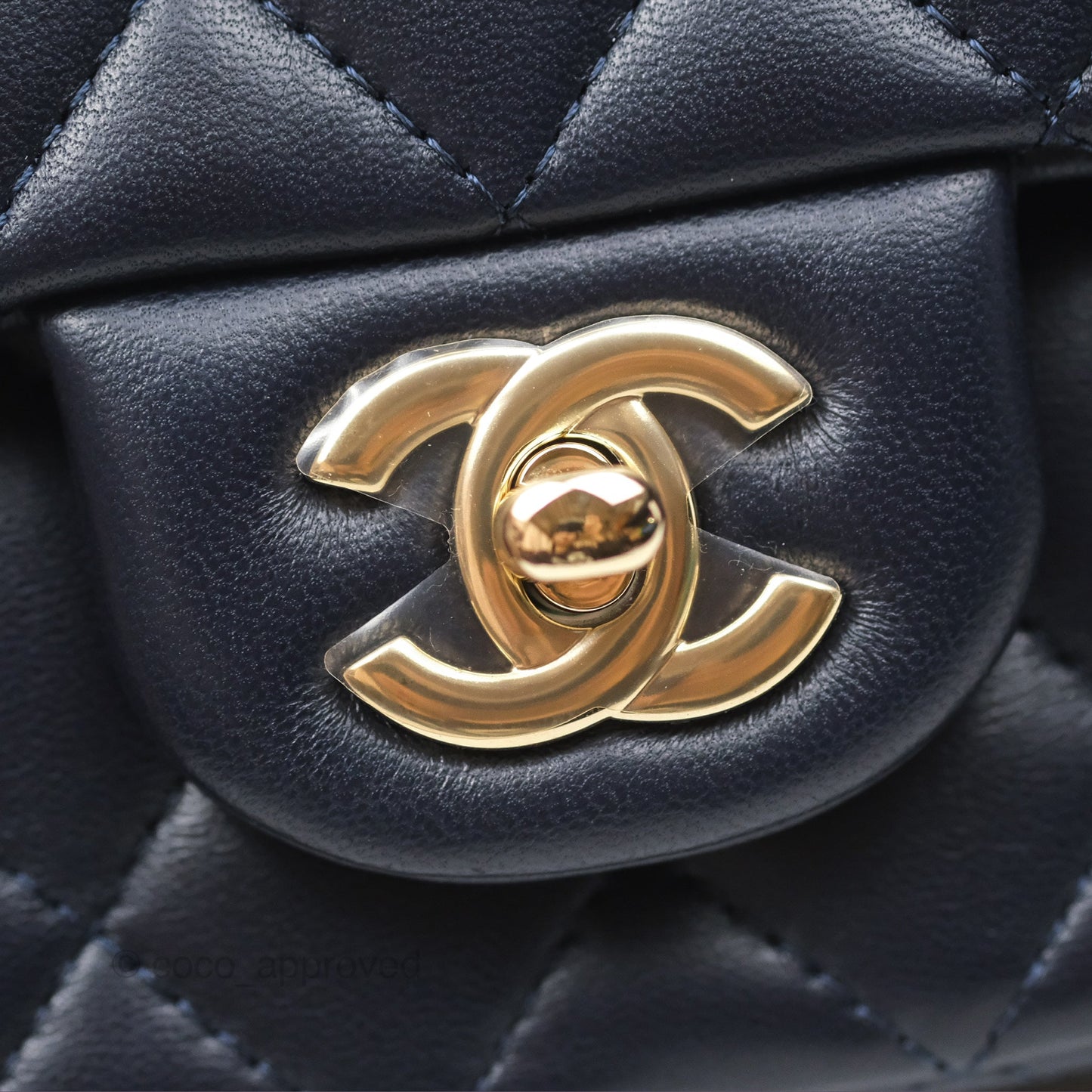 Chanel Top Handle Mini Rectangular Flap Bag Navy Lambskin Gold Hardware