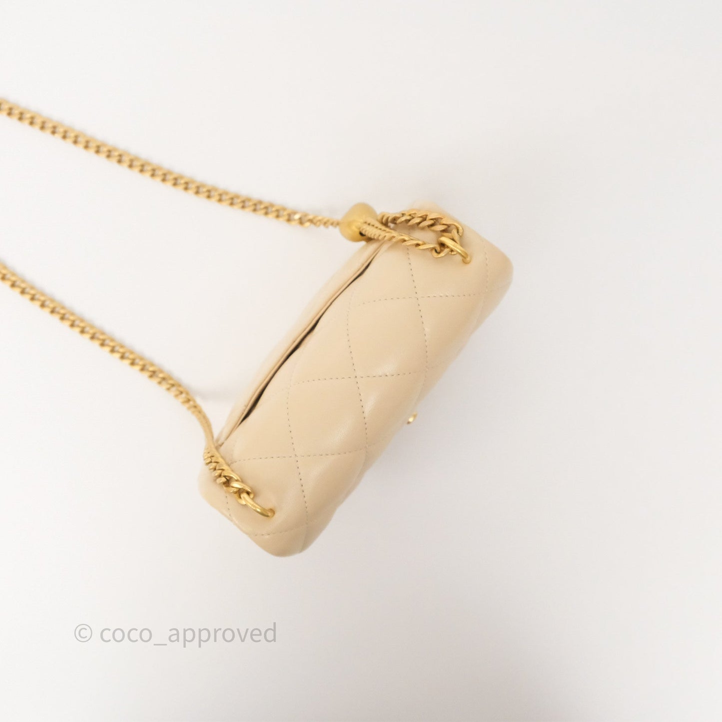 Chanel Sweetheart Mini Flap Beige Shiny Lambskin Aged Gold Hardware