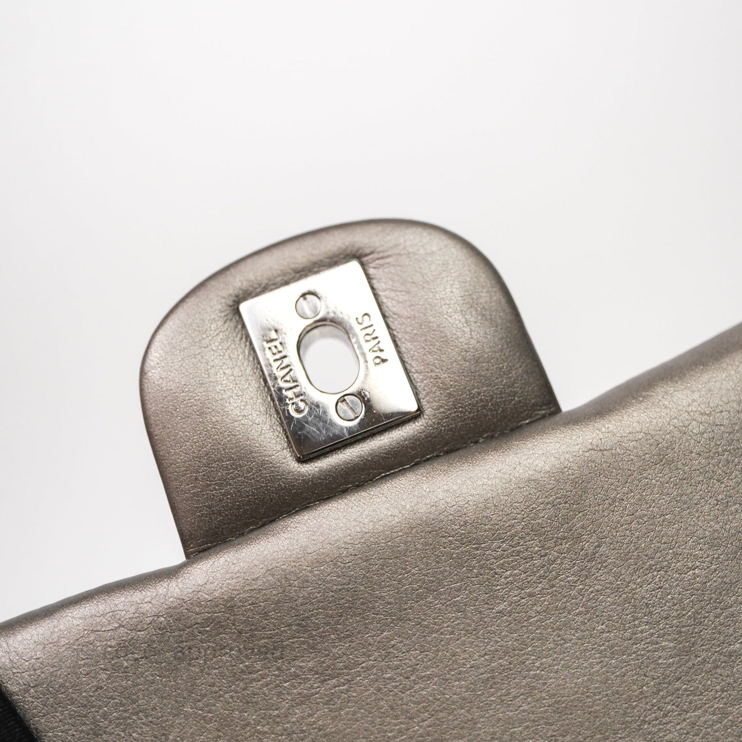 Chanel Mini Square Metallic Dark Grey Lambskin Dark Silver Hardware