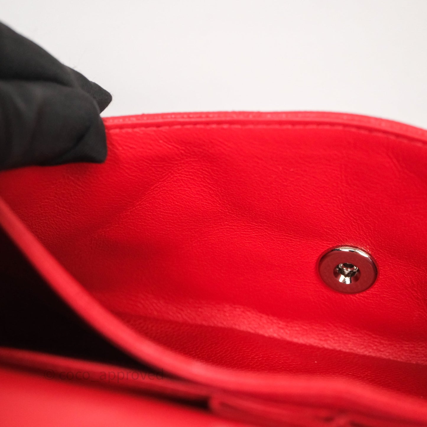 Chanel Small Classic Flap Quilted Red Caviar Silver Hardware