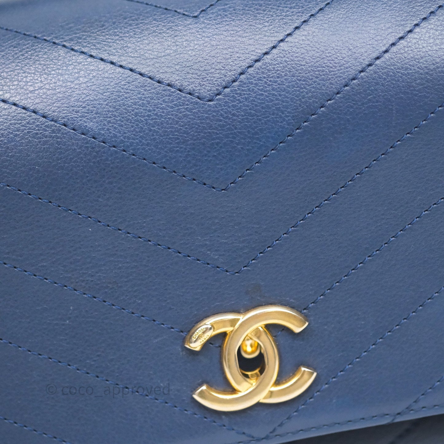 Chanel Small Chevron Python Chic Top Handle Flap Blue Calfskin Gold Hardware