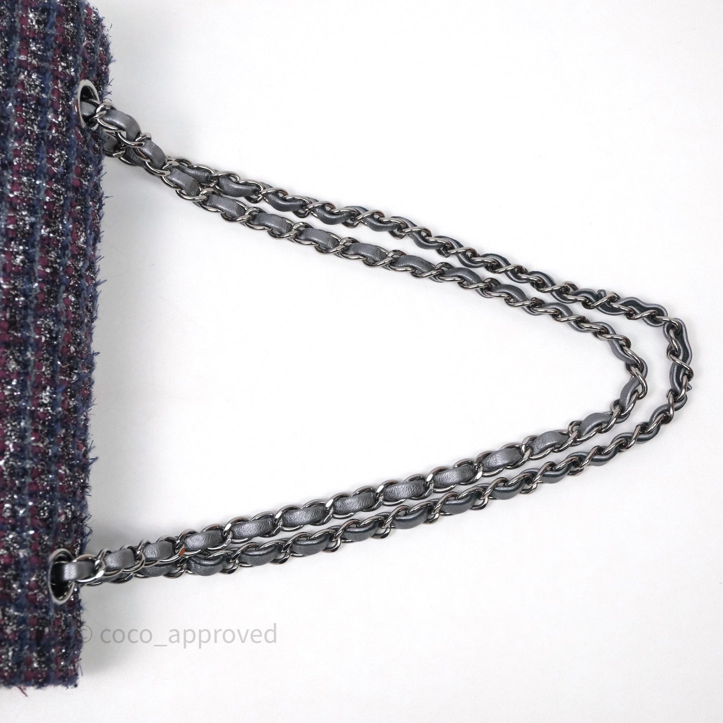 Chanel Classic M/L Medium Double Flap Purple Tweed Glitter Gun Metal