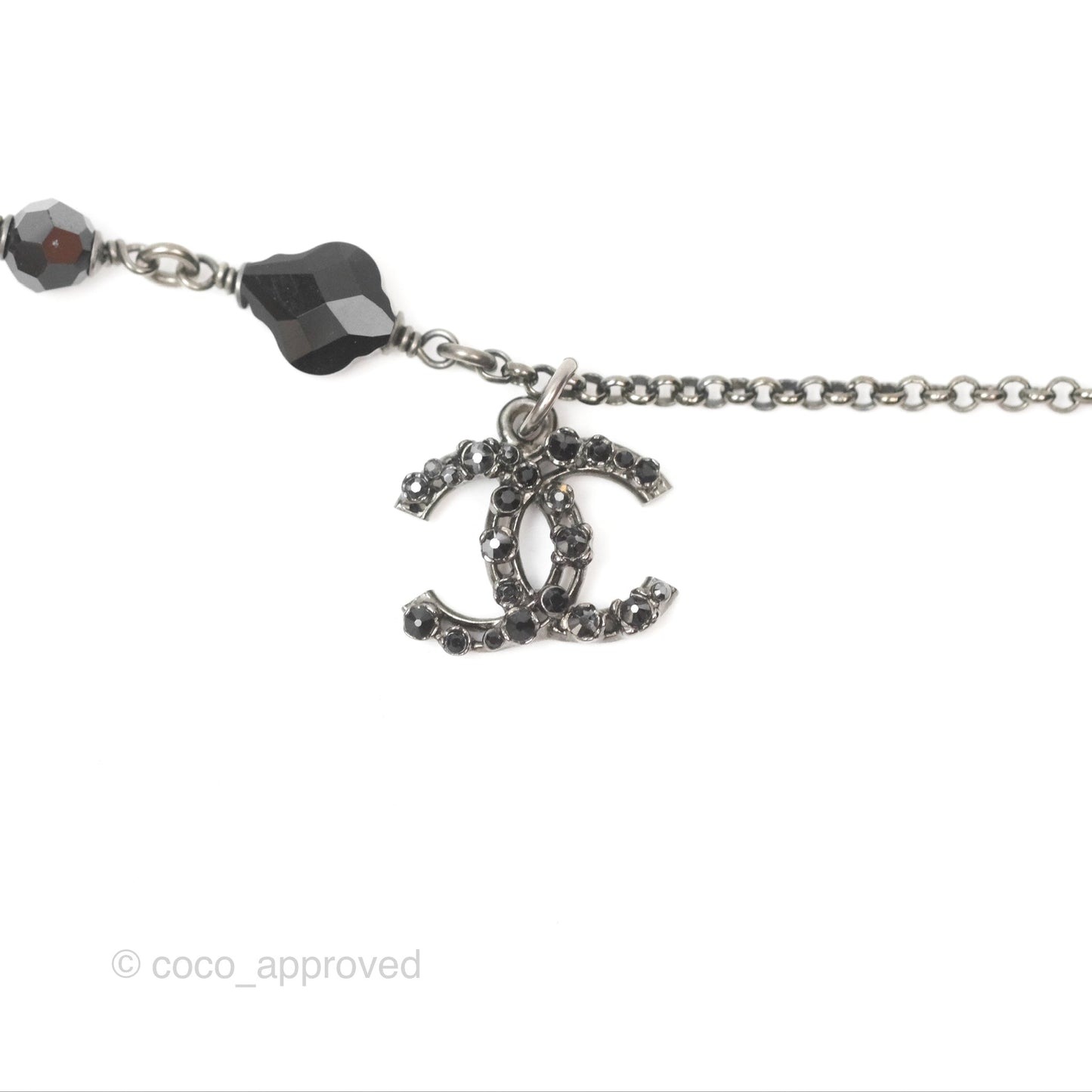 Chanel Black Resin CC Necklace Ruthenium Tone 18S