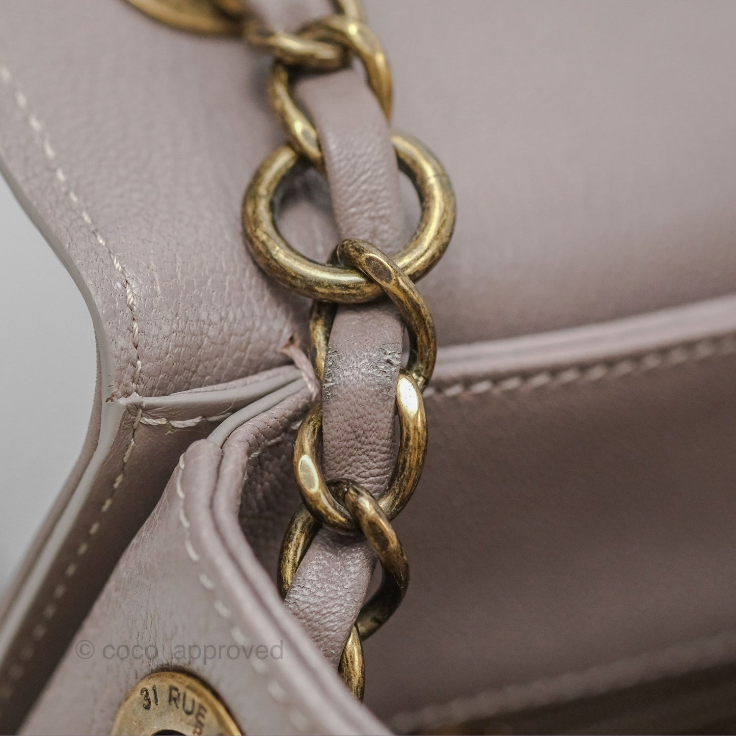 Chanel Coco Curve Flap Burnished Lilac Grey Calfskin Goatskin Antique Gold Hardware