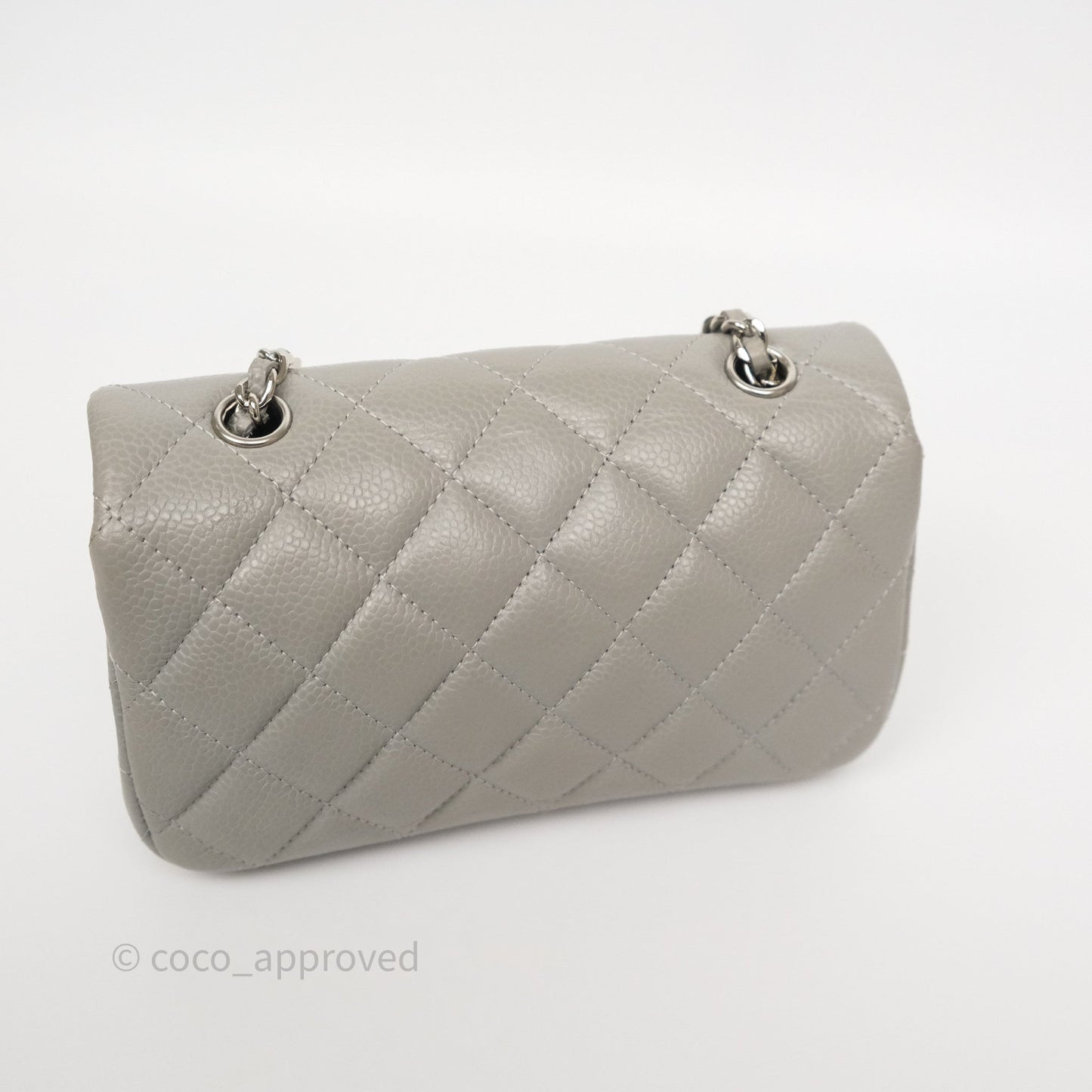 Chanel Extra Mini Rectangular Flap Quilted Light Grey Caviar Silver Hardware